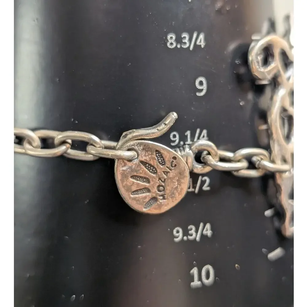 Mozaic Chunky Brutalist Filigree Chain Link Silver Tone Bracelet W/ Hook Clasp
